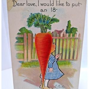 Fantasy Postcard Tuck E Curtis Carrot Head Anthropomorphic Garden Patch Series